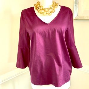 Maroon v-neck cotton top with flared sleeves